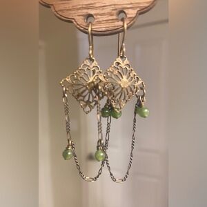 Bellisama jade and antique brass earrings